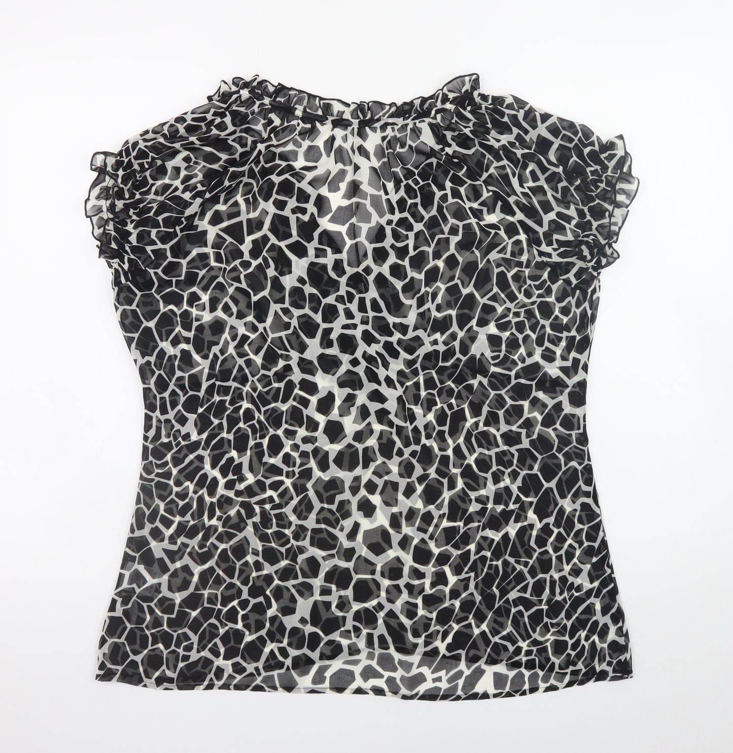 Lakeland Women’s Black Animal Print Ruffle V-Neck Chiffon Blouse Size 18