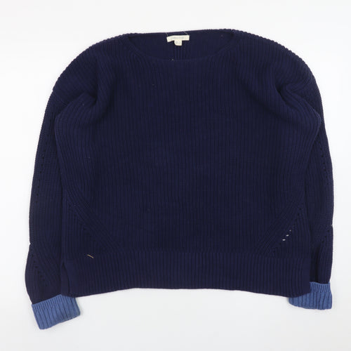 White Stuff Women's Blue Cotton Crew Neck Long Sleeve Jumper UK 14