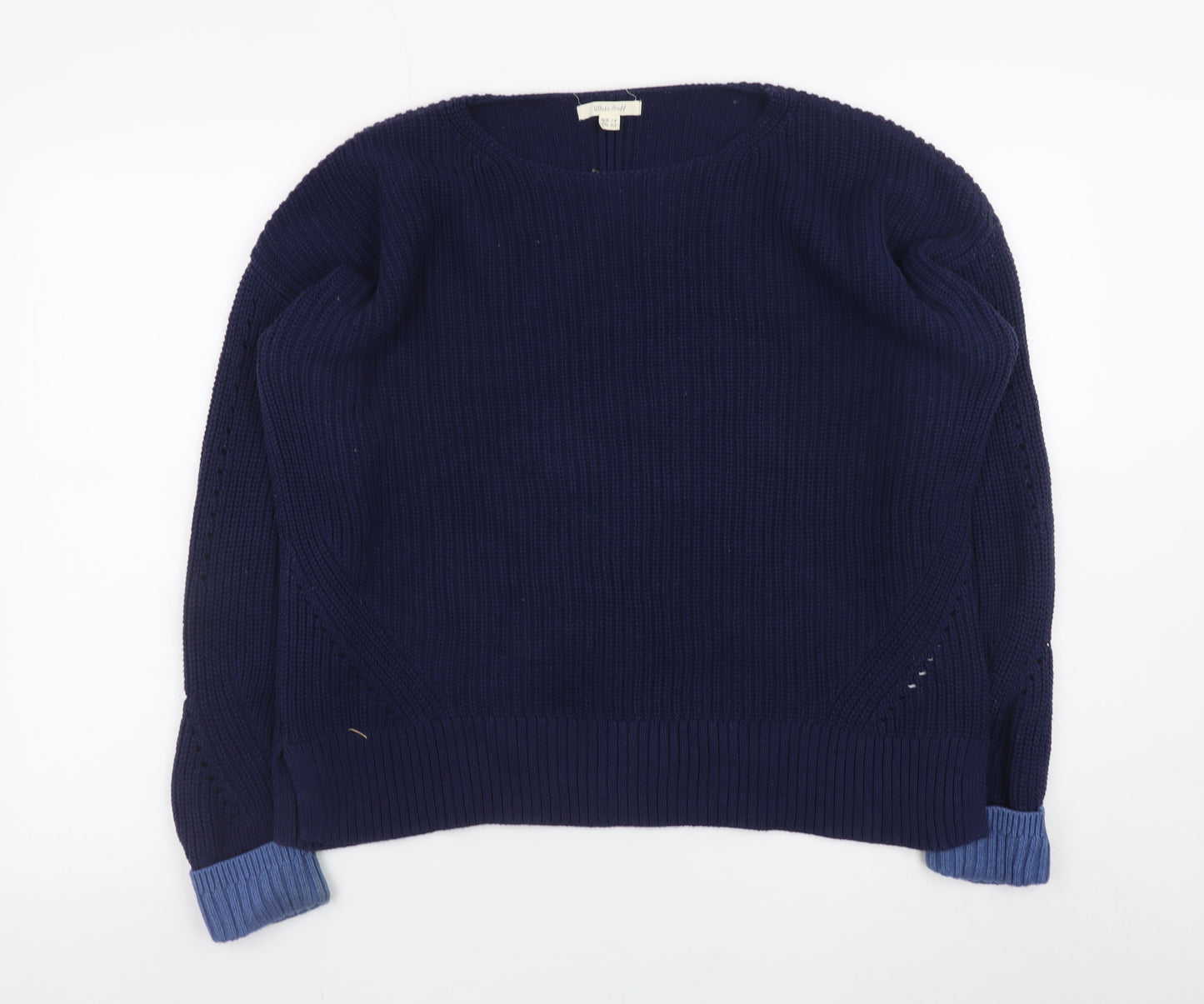 White Stuff Women's Blue Cotton Crew Neck Long Sleeve Jumper UK 14