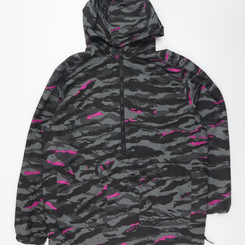 H&M Sport Women's Grey Camo Hooded Anorak Jacket Size 16