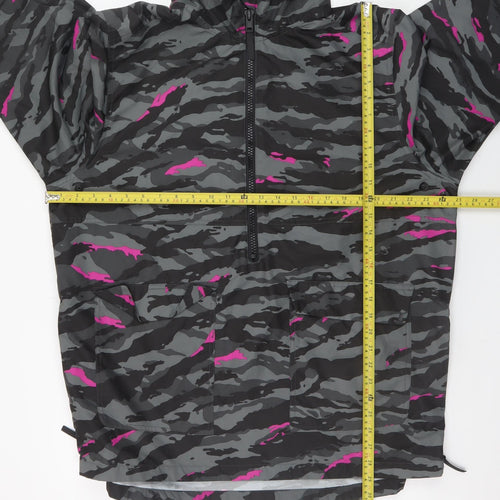 H&M Sport Women's Grey Camo Hooded Anorak Jacket Size 16