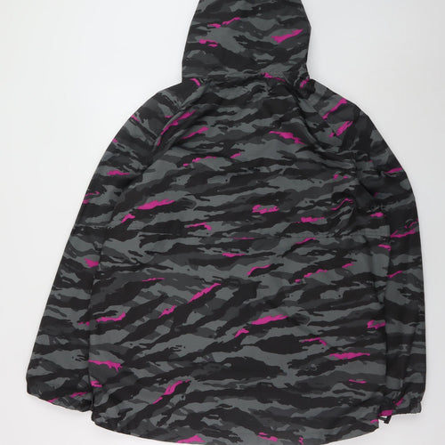 H&M Sport Women's Grey Camo Hooded Anorak Jacket Size 16
