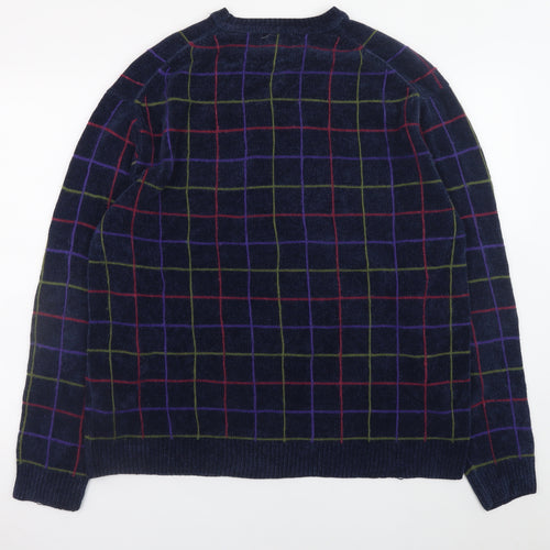 North Forty Four Men's Blue Check Crew Neck Pullover Jumper M