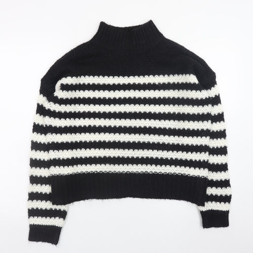 Urban Bliss Womens Black White Striped Mock Neck Knit Jumper Size S