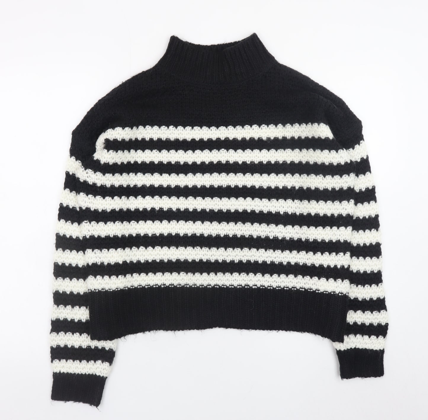 Urban Bliss Womens Black White Striped Mock Neck Knit Jumper Size S