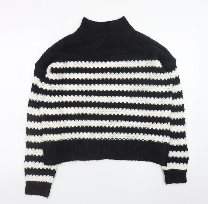 Urban Bliss Womens Black White Striped Mock Neck Knit Jumper Size S