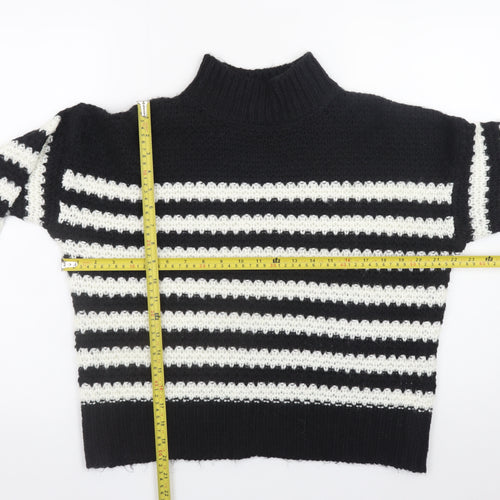 Urban Bliss Womens Black White Striped Mock Neck Knit Jumper Size S