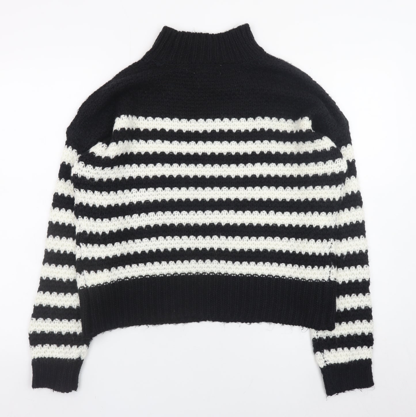 Urban Bliss Womens Black White Striped Mock Neck Knit Jumper Size S