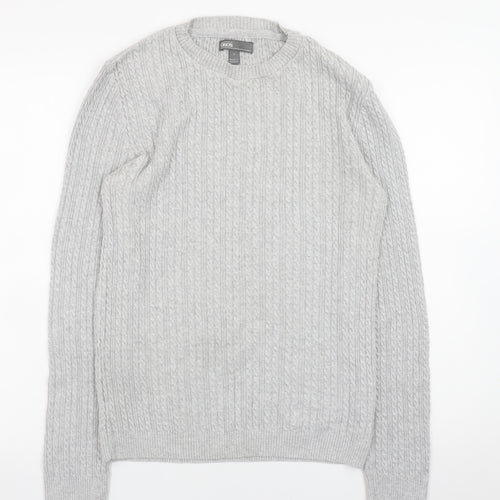 ASOS Men’s Grey Cable-Knit Cotton Blend Crew Neck Jumper Size M
