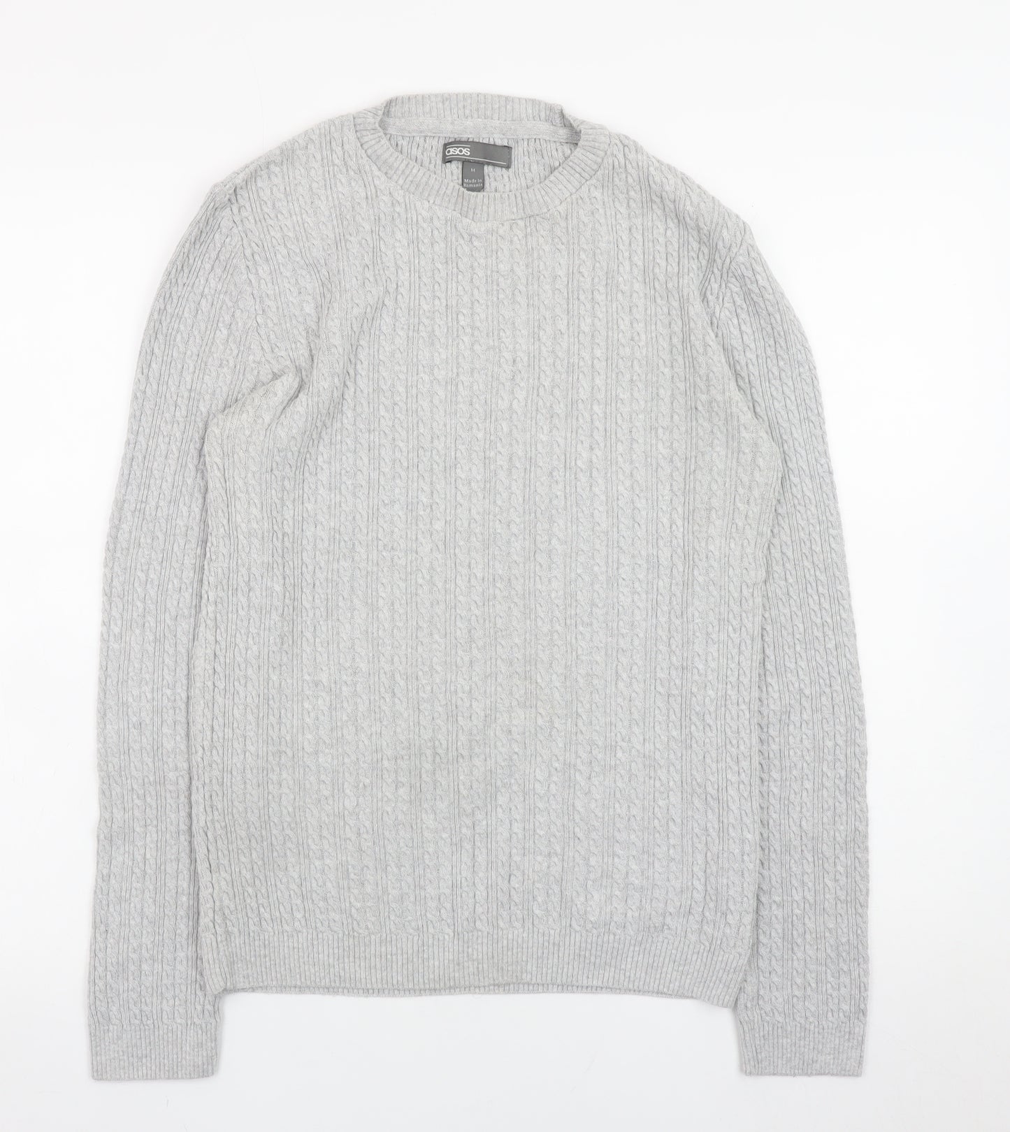 ASOS Men’s Grey Cable-Knit Cotton Blend Crew Neck Jumper Size M