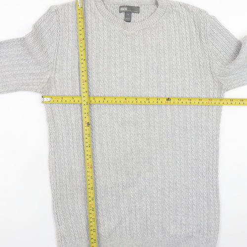 ASOS Men’s Grey Cable-Knit Cotton Blend Crew Neck Jumper Size M