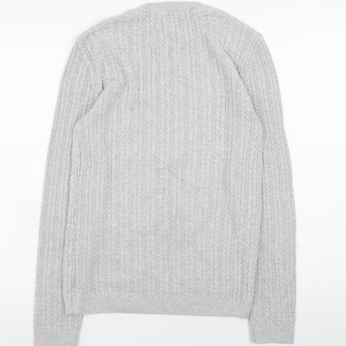 ASOS Men’s Grey Cable-Knit Cotton Blend Crew Neck Jumper Size M