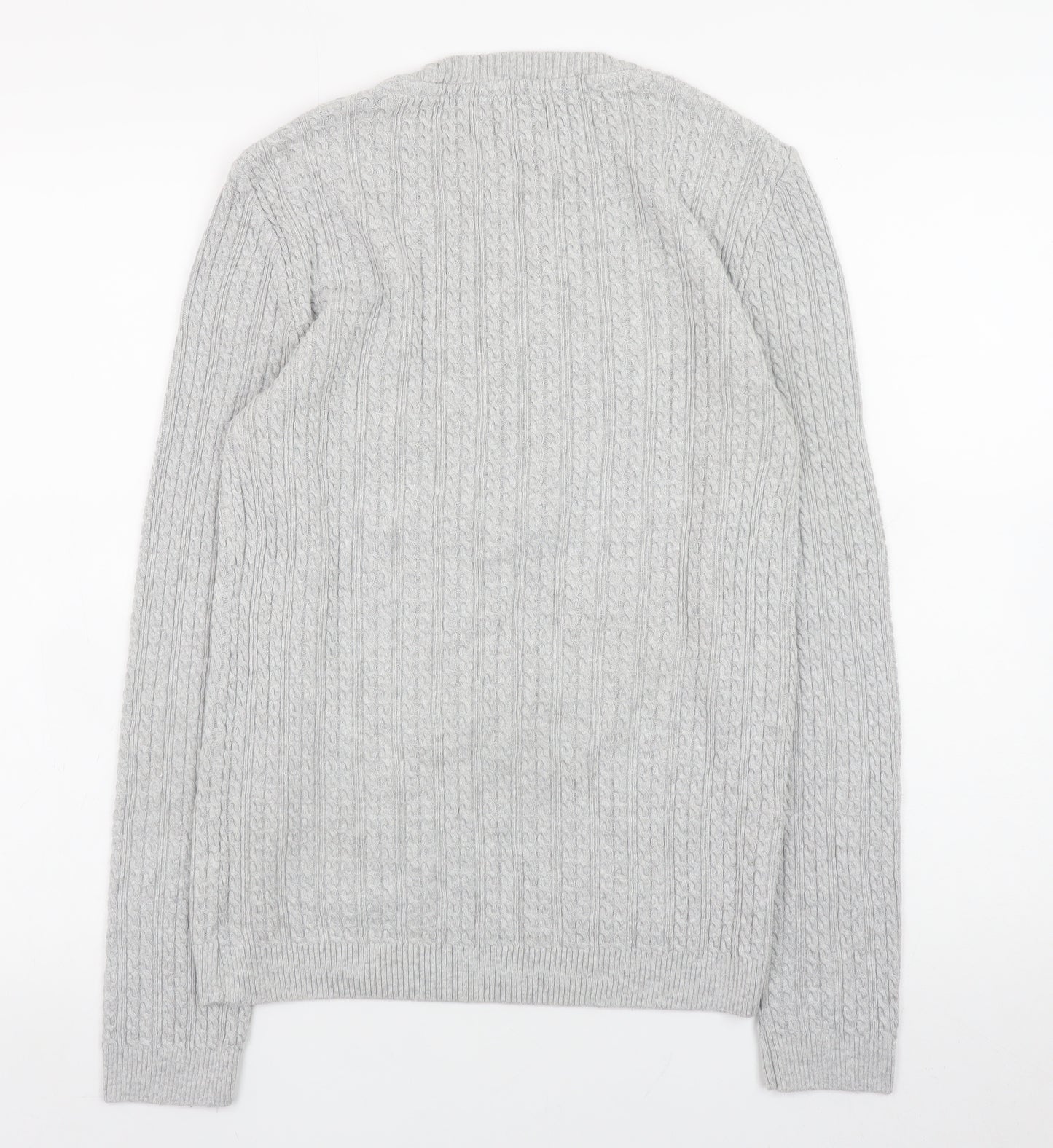 ASOS Men’s Grey Cable-Knit Cotton Blend Crew Neck Jumper Size M