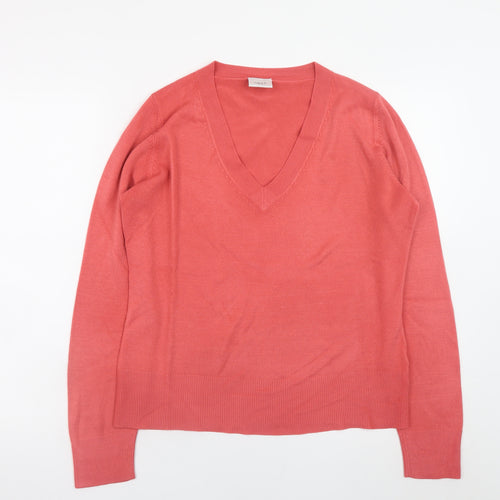 Next Women Pink V-Neck Cotton Jumper UK 16 Long Sleeve