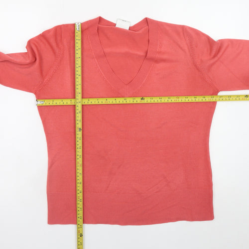 Next Women Pink V-Neck Cotton Jumper UK 16 Long Sleeve