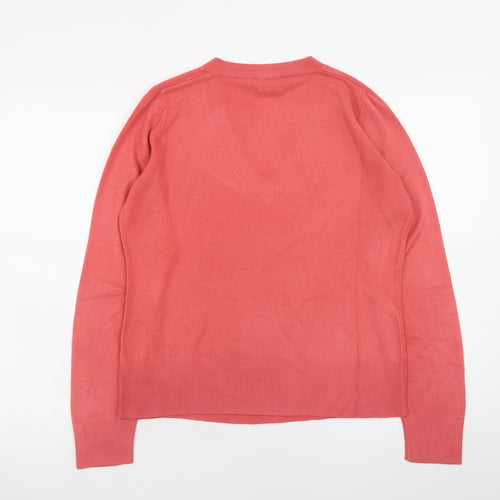 Next Women Pink V-Neck Cotton Jumper UK 16 Long Sleeve