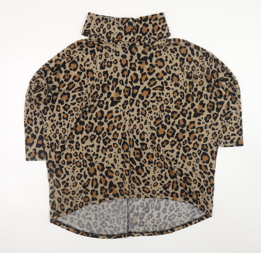 Roman Women Brown Leopard Roll Neck Relaxed Fit Jumper M