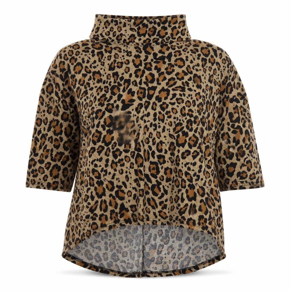 Roman Women Brown Leopard Roll Neck Relaxed Fit Jumper M