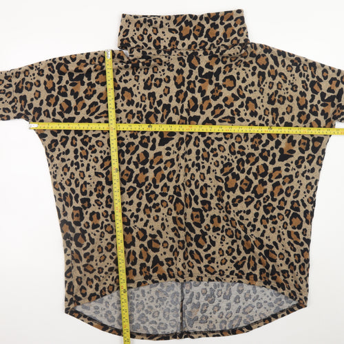 Roman Women Brown Leopard Roll Neck Relaxed Fit Jumper M