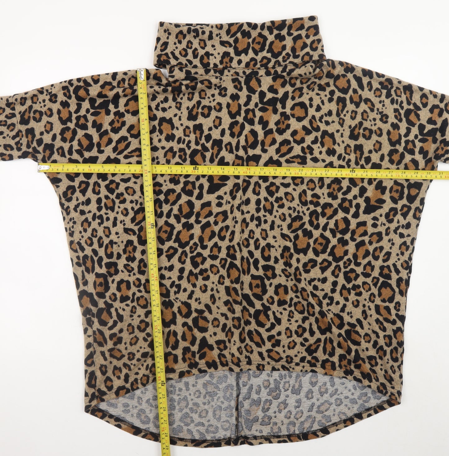 Roman Women Brown Leopard Roll Neck Relaxed Fit Jumper M