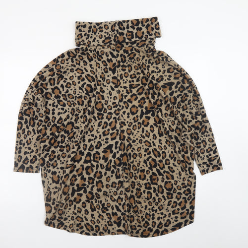 Roman Women Brown Leopard Roll Neck Relaxed Fit Jumper M