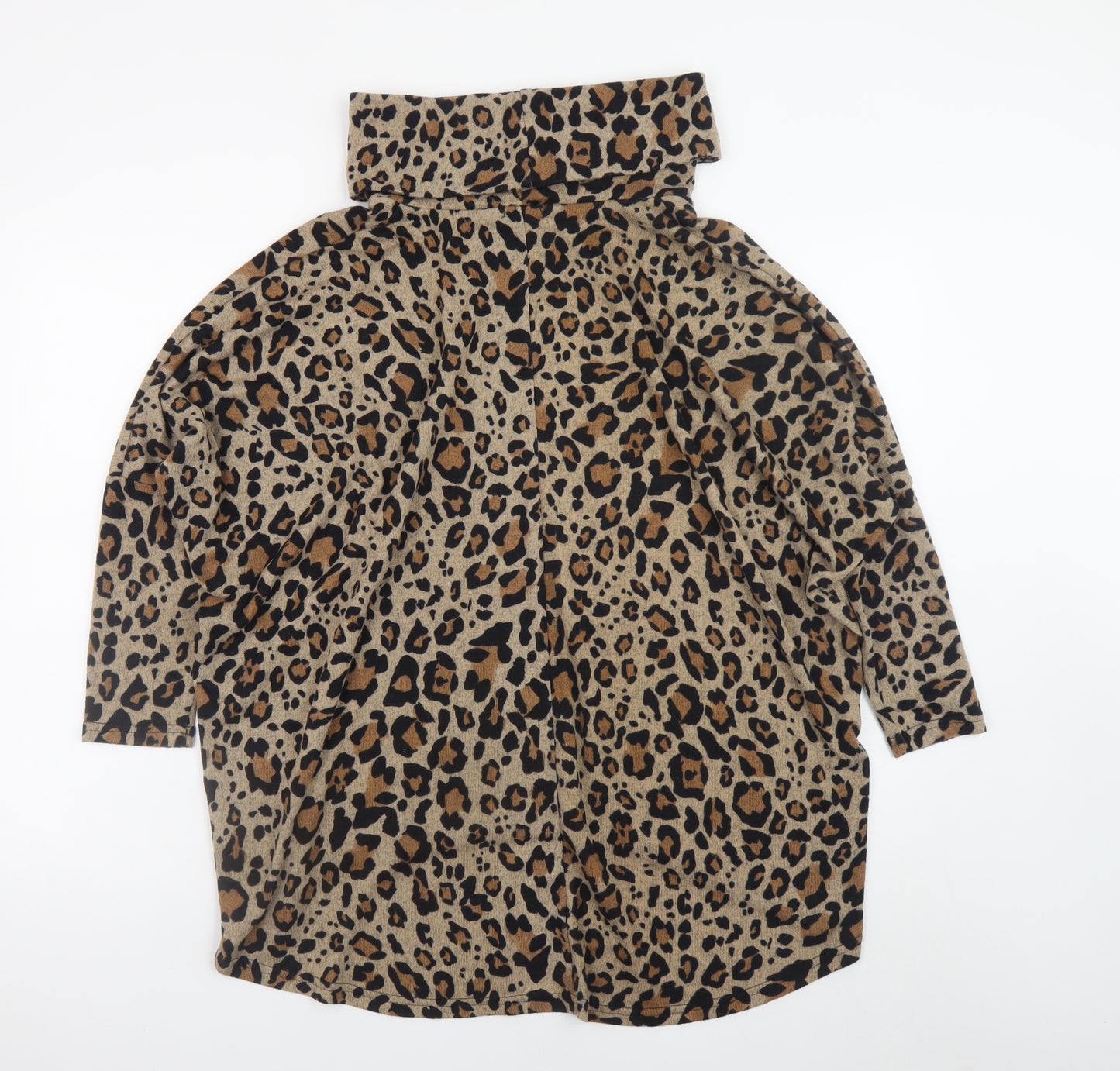 Roman Women Brown Leopard Roll Neck Relaxed Fit Jumper M