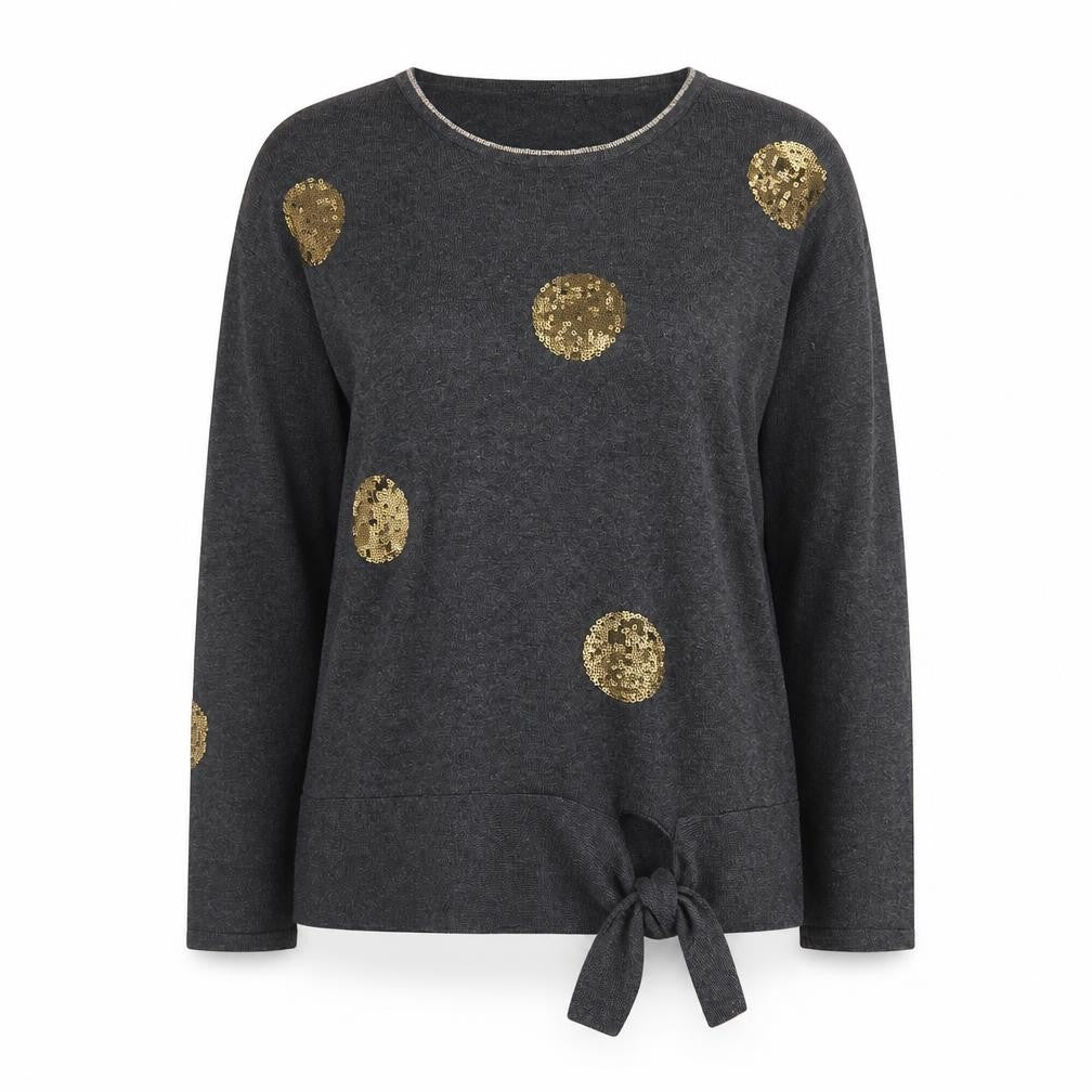 Front view of Trend by Captain Tortue Women's Grey Sequin Spot Jumper, size 12