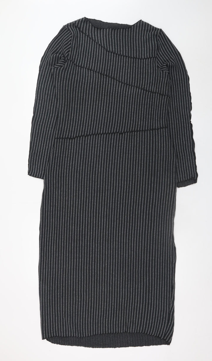 Boohoo Women’s Grey Striped Bodycon Knit Dress Size 16