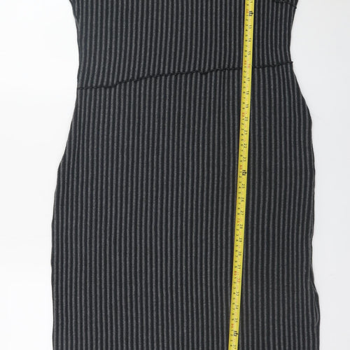 Boohoo Women’s Grey Striped Bodycon Knit Dress Size 16