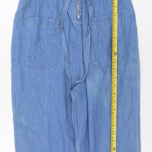 Miss Selfridge Women's Blue Denim Zip Front Sleeveless Jumpsuit UK 8