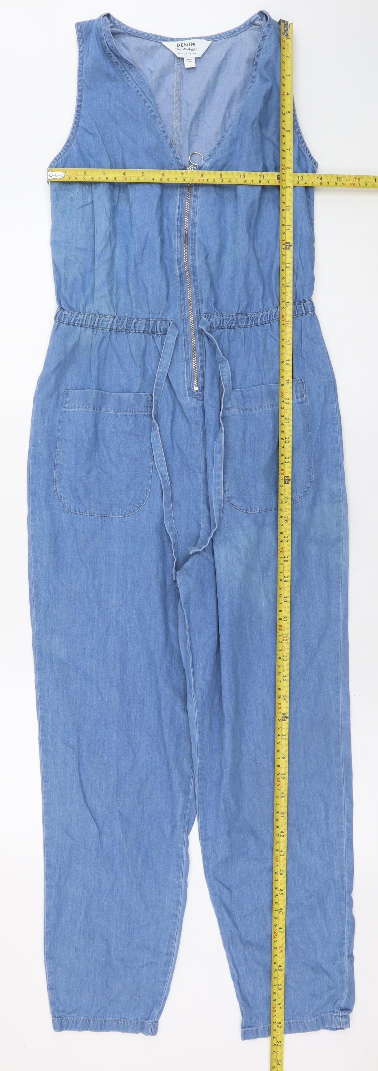 Miss Selfridge Women's Blue Denim Zip Front Sleeveless Jumpsuit UK 8