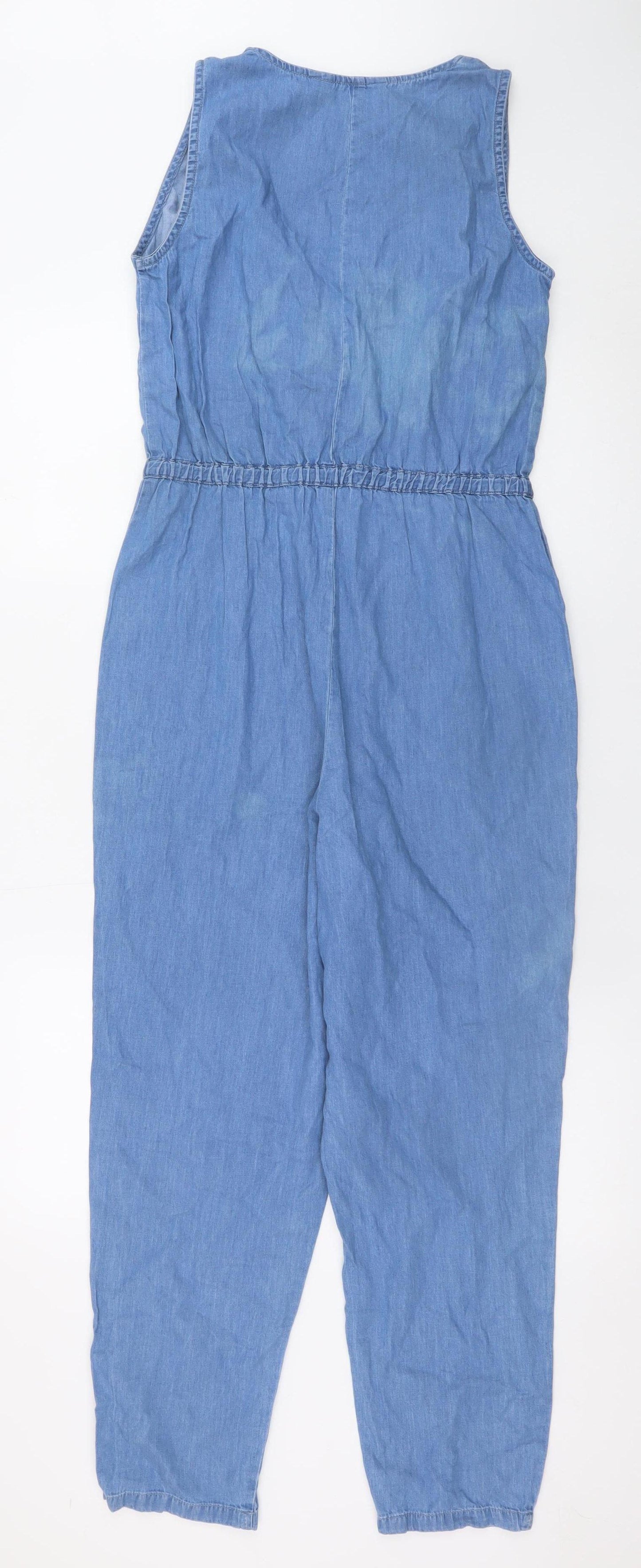 Miss Selfridge Women's Blue Denim Zip Front Sleeveless Jumpsuit UK 8
