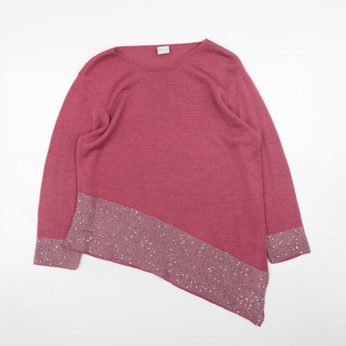 Mitzy Women Pink Sequin Asymmetric Hem Knit Jumper XL