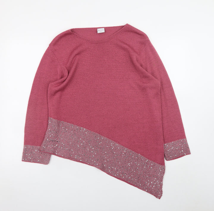 Mitzy Women Pink Sequin Asymmetric Hem Knit Jumper XL