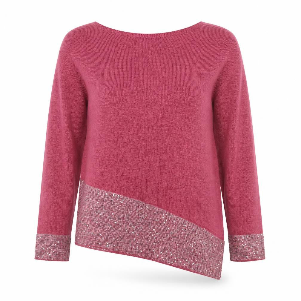 Mitzy Women Pink Sequin Asymmetric Hem Knit Jumper XL