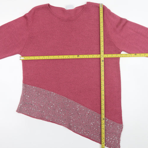 Mitzy Women Pink Sequin Asymmetric Hem Knit Jumper XL