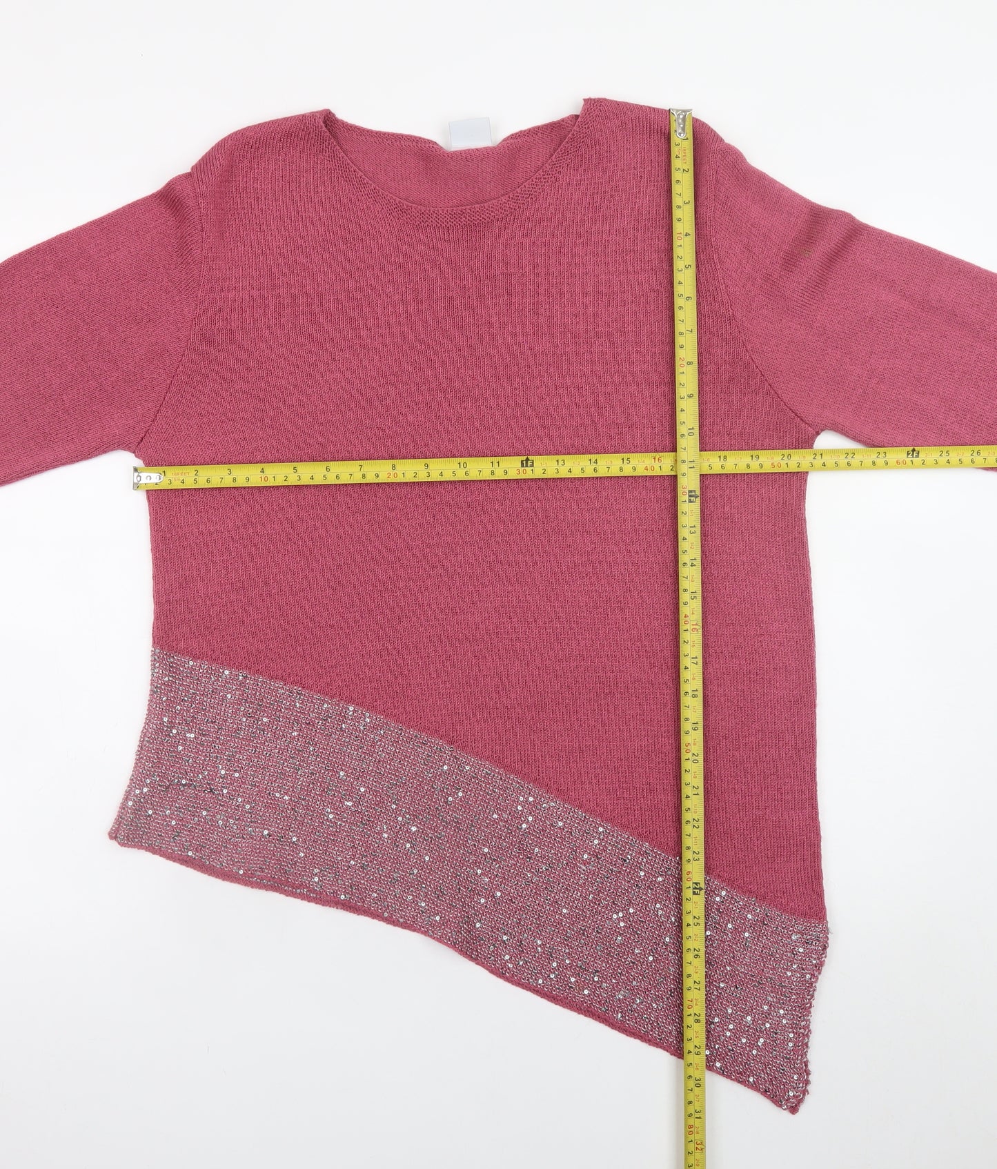 Mitzy Women Pink Sequin Asymmetric Hem Knit Jumper XL