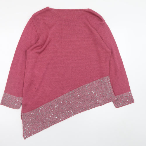 Mitzy Women Pink Sequin Asymmetric Hem Knit Jumper XL