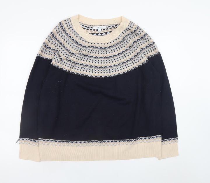 Next Women Beige Fair Isle Acrylic Pullover Jumper L 16