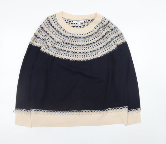Next Women Beige Fair Isle Acrylic Pullover Jumper L 16