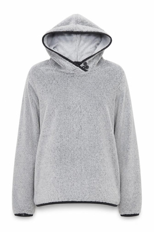 Front view of Equestrian Women Grey Fleece Pullover Hoodie, size 8/10