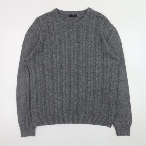 Gap Men's Grey Cable-Knit Cotton Crew Neck Jumper XL
