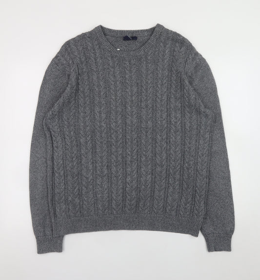 Gap Men's Grey Cable-Knit Cotton Crew Neck Jumper XL