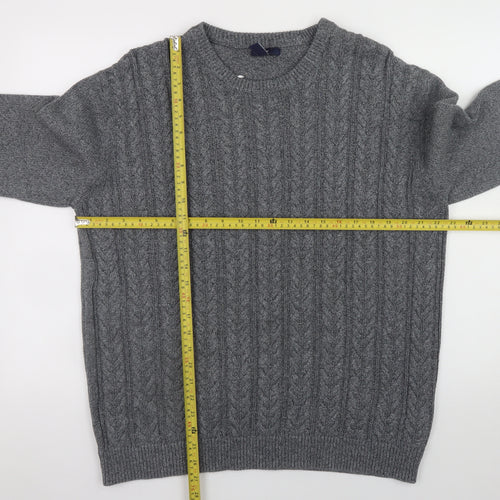 Gap Men's Grey Cable-Knit Cotton Crew Neck Jumper XL