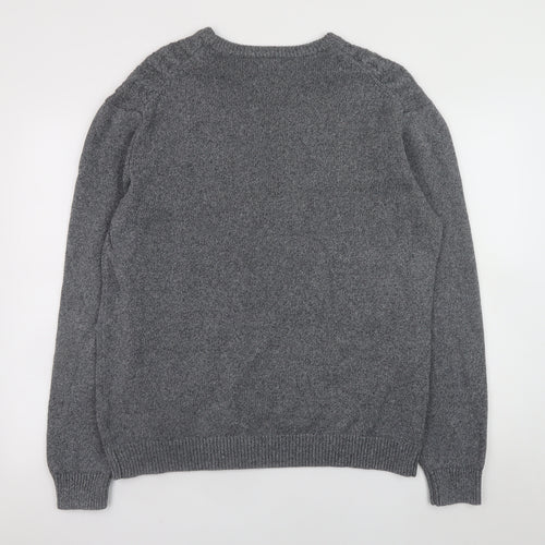 Gap Men's Grey Cable-Knit Cotton Crew Neck Jumper XL