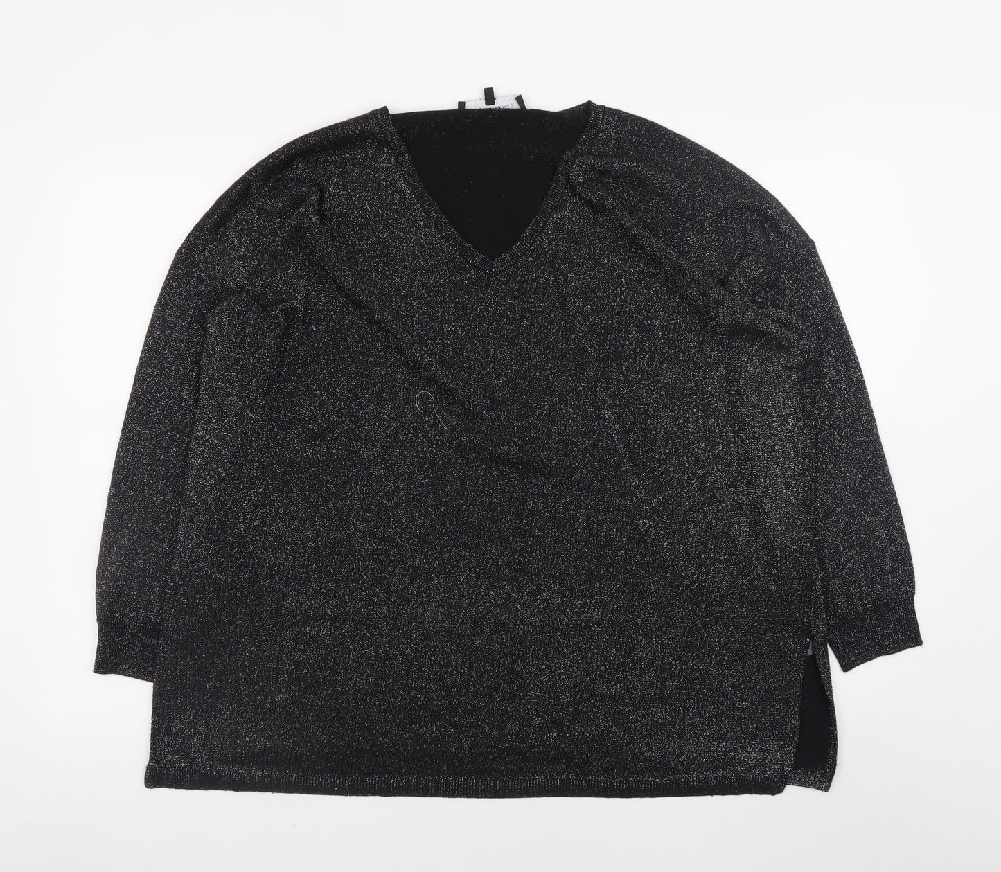Live Unlimited Women's Black V-Neck Long Sleeve Metallic Pullover Jumper Size 16