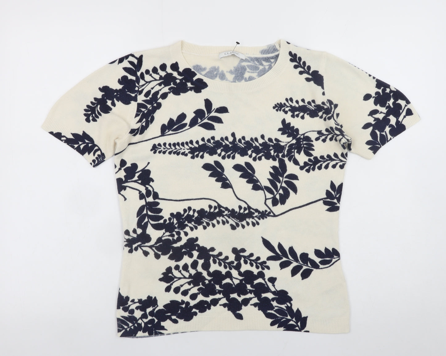 Marks and Spencer Womens Ivory Floral Acrylic Pullover Jumper Size 8