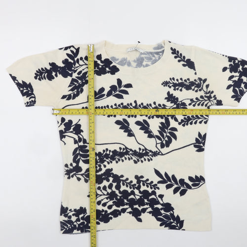 Marks and Spencer Womens Ivory Floral Acrylic Pullover Jumper Size 8