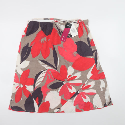 Marks and Spencer Women’s Multicoloured Floral Linen A-Line Skirt Size 14