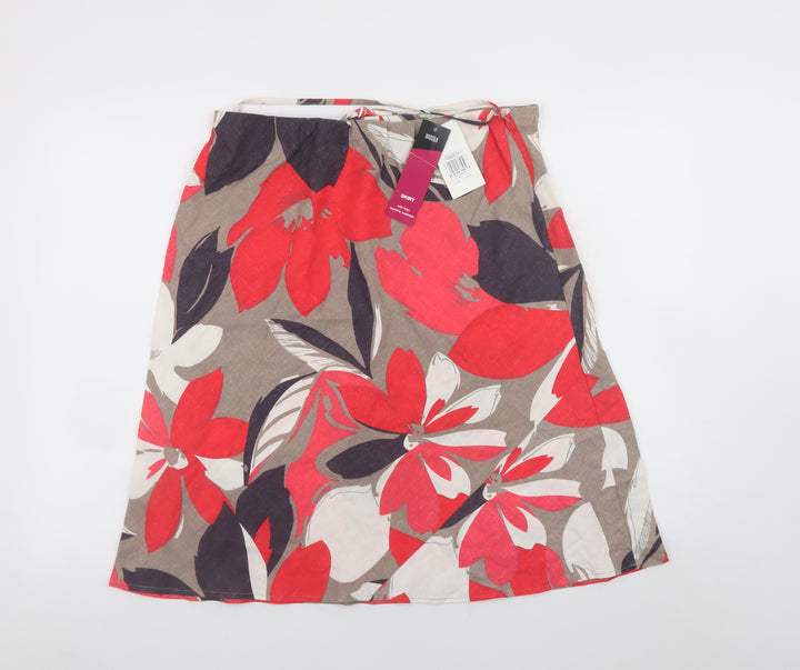 Marks and Spencer Women’s Multicoloured Floral Linen A-Line Skirt Size 14